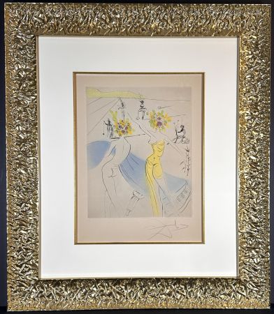 Grabado Dali - The Hippies Flower Woman at The Piano