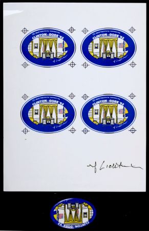 Serigrafía Lichtenstein - The Oval Office, 1992 - Highly collectible set (Silkscreen on metallic pin & Silkscreen on paper)!