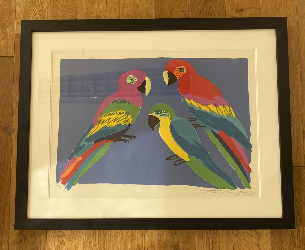 Linograbado Ting - Three Parrots 