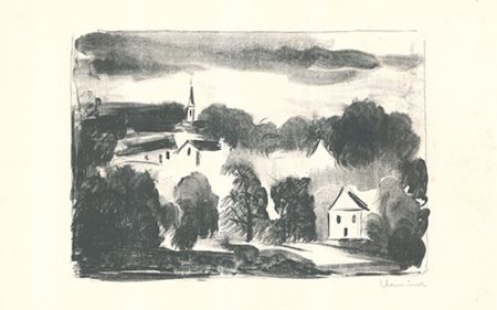 Litografía Vlaminck - Théméricourt le clocher dans les arbres