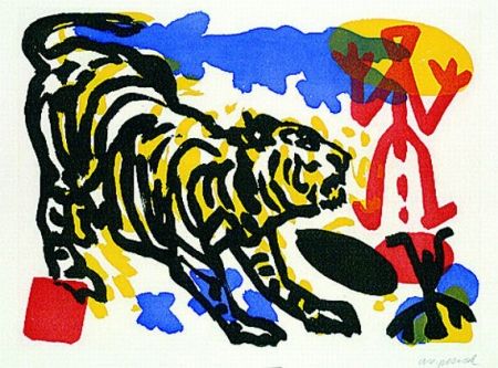 Litografía Penck - Tiger and red figure