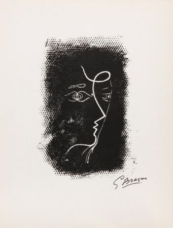 Litografía Braque - Title: Profil de Femme from Souvenirs de Portraits d'Artistes. Jacques Prévert: Le Coeur à l'ouvrage (M.25)