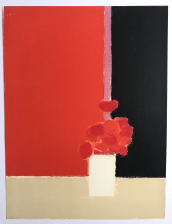 Litografía Cathelin - Tokonoma sur fond rouge et noir