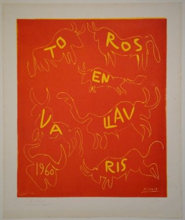 Linograbado Picasso - Toros en Vallauris