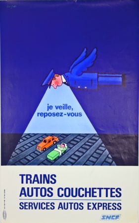 Litografía Savignac - Trains Autos Couchettes