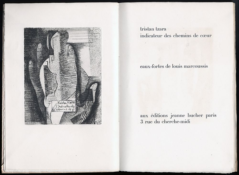 Libro Ilustrado Marcoussis - Tristan Tzara. INDICATEUR DES CHEMINS DE COEUR. Paris, 1928.