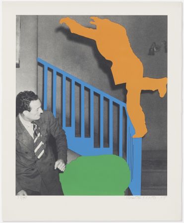Litografía Baldessari - Two Figures: One Leaping (Orange); One Reacting (with Blue and Green)