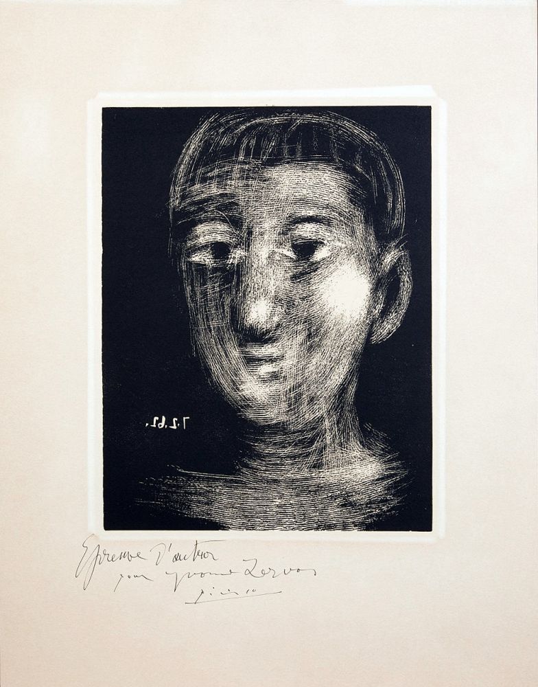 Linograbado Picasso - TÊTE DE GARCON (III). Linogravure, signée et dédicacée (1962)