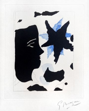 Aguafuerte Y Aguatinta Braque - Téte en profil e l’étoile (Head in Profile and Star) from Georges Braque – Nouvelles Sculptures et Plaque Graveés, 1960