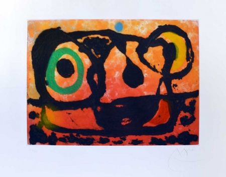 Grabado Miró - Tête au soleil couchant