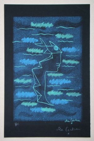 Litografía Cocteau - Tête d'homme aux yeux poisson