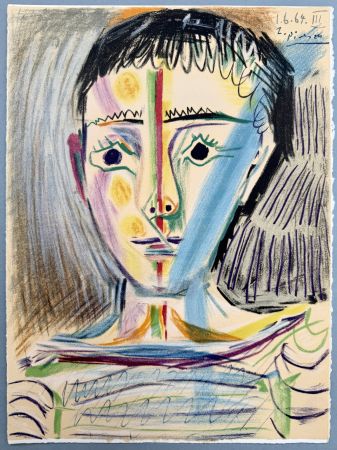 Litografía Picasso -  Tête d'un jeune homme en face 