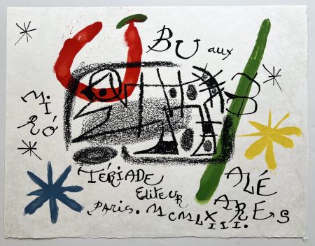 Litografía Miró - UBU AUX BALÉARES. Titre. Lithographie originale sur Japon nacré (1971)
