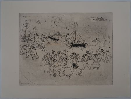 Grabado Chagall - Une fête au port (Le port au blé)