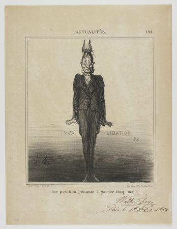 Litografía Daumier - Une position génante à garder cinq mois 