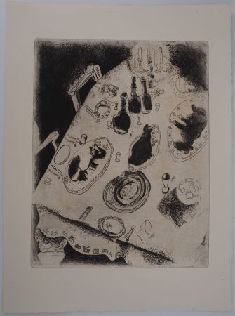 Grabado Chagall - Une table de fête (La table chargée de victuailles)