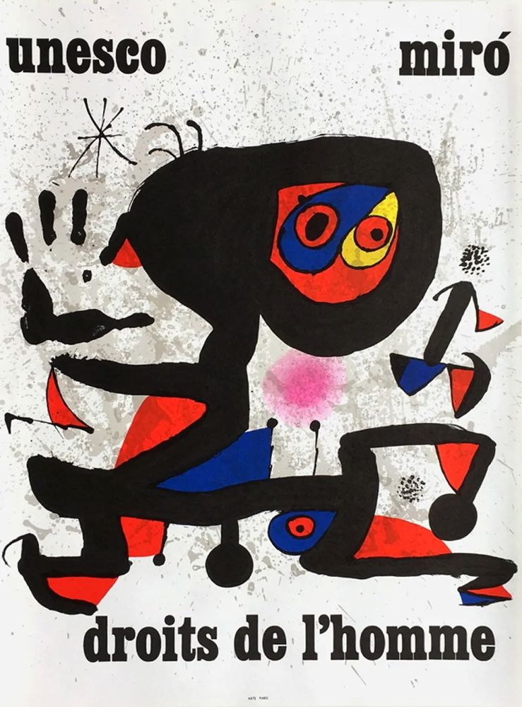 Cartel Miró - UNESCO - DROITS DE L'HOMME -MIRO. Affiche originale de 1974.