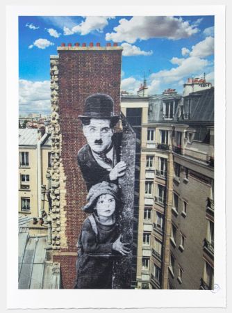 Litografía Jr - Unframed, Charlie Chaplin revu par JR, The Kid, Charlie Chaplin & Jackie Coogan, USA, 1923, de jour Paris, 2021