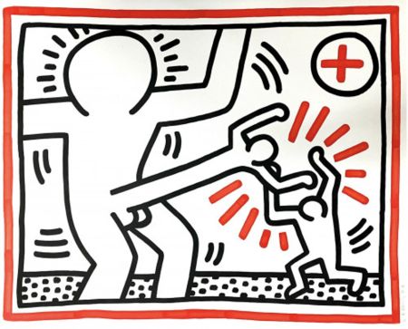 Litografía Haring - Untitled (Cockfight)