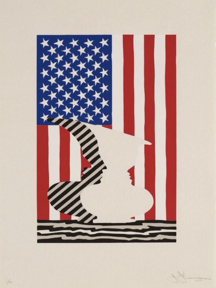 Linograbado Johns - Untitled (Flag and Vase)