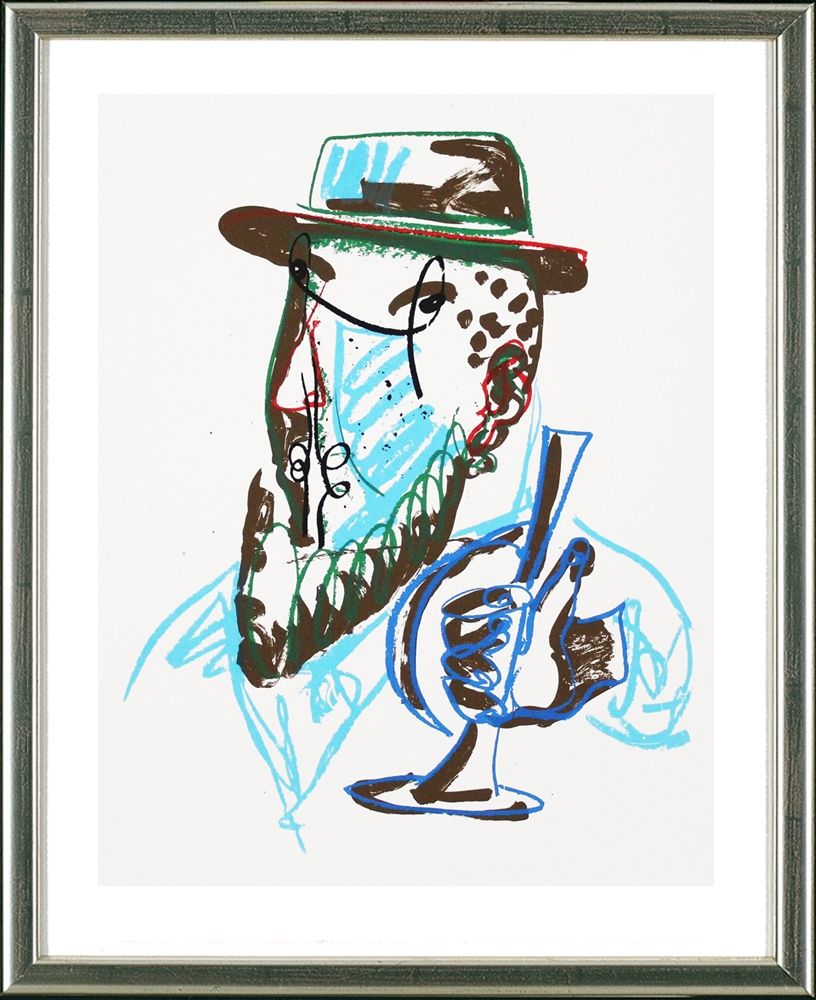 Serigrafía Lüpertz - Untitled, Mann mit blauer Trompeter
