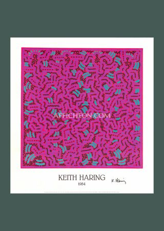Litografía Haring - 'Untitled (Pink)' 1984 Offset-lithograph (Hand-signed)