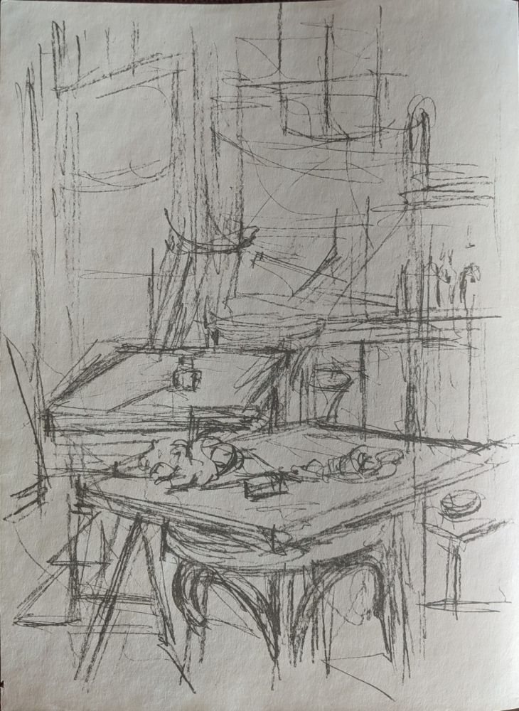 Litografía Giacometti - Untitled (tables in studio)