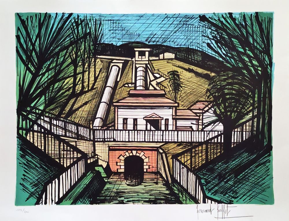 Litografía Buffet - Usine hydro-electrique