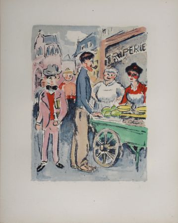 Litografía Van Dongen - Van Dongen et Roland Dorgelès, Le Marché de la rue des Abbesses, 1949