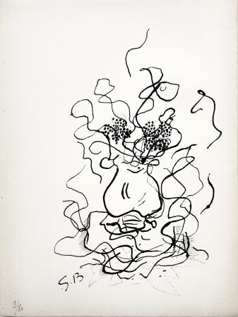 Litografía Braque - VASE ET FLEURS - Bouquet de fleurs (1952)