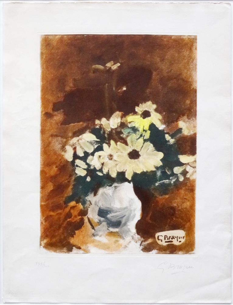 Aguatinta Braque - Vases aux fleurs jaunes