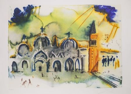 Litografía Dali - Venise- La Basilique et le Campanille
