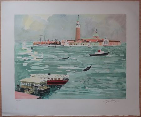 Litografía Brayer - Venise vue de la mer