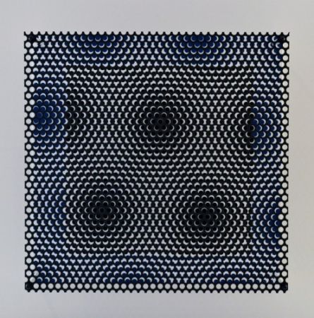 Grabado En Madera Asis - Vibration carré noir et bleu