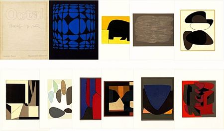 Litografía Vasarely - Victor VASARELY - Michel BUTOR OCTAL, Hand signed portfolio with 9 Color Lithographs , 1972