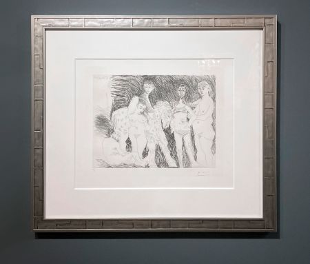 Grabado Picasso - Vieil homme pensant à sa jeunesse: garcon sur un cheval de cirque et femmes, Plate 15 from: La Série 347 (Old man thinking of his youth: boy on a circus horse and women, Plate 15 from: Series 347)