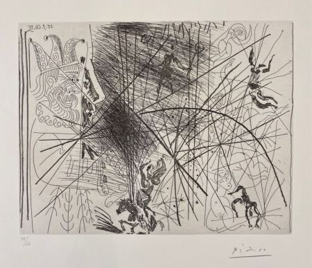 Aguafuerte Picasso - Vieux bouffon contemplant des acrobates I 