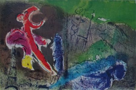 Litografía Chagall - Vision de Paris, 1952