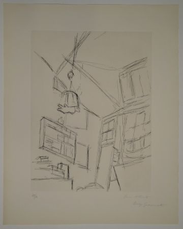 Aguafuerte Giacometti - Vision depuis le lit dans la chambre rue Hippolyte Maindron / Vision du Lit et Abat-jour (View from the Bed, with Lampshade). 