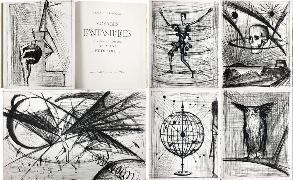 Libro Ilustrado Buffet - VOYAGES FANTASTIQUES AUX ÉTATS ET EMPIRES DE LA LUNE ET DU SOLEIL (Cyrano de Bergerac) 1958.