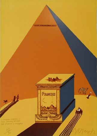 Litografía Arroyo - W. Churchill, Napoleone e Saul Steinberg all 'ombra delle Piramidi a Mezzogiorno