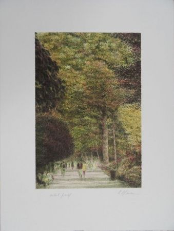 Litografía Altman - Walking in Central Park