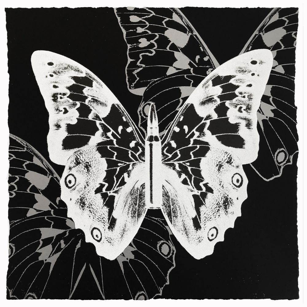 Serigrafía Robierb - White Butterfly on Black