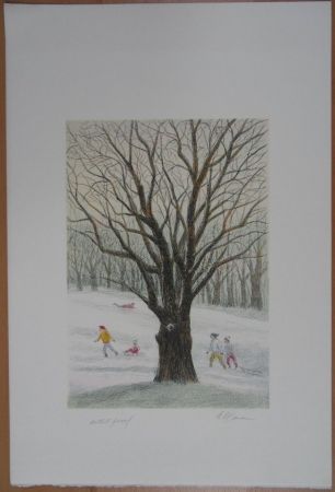 Litografía Altman - Winter in the Park