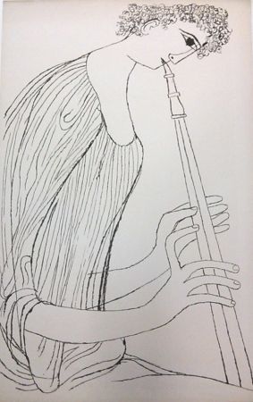 Litografía Shahn - Young Man Playing Double Oboe