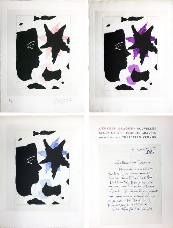 Libro Ilustrado Braque - Zervos : BRAQUE. Nouvelles sculptures et plaques gravées. L'exemplaire de l'éditeur avec 3 GRAVURES (1960).