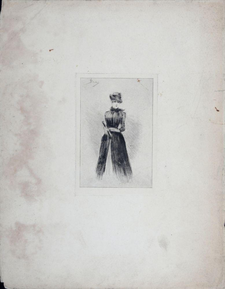 Grabado Boutet - Élégante à l'éventail, c. 1900