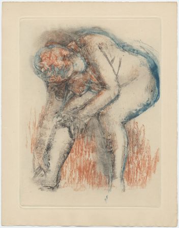 Aguafuerte Y Aguatinta Degas - Étude de nu se massant la cheville (vers 1896)