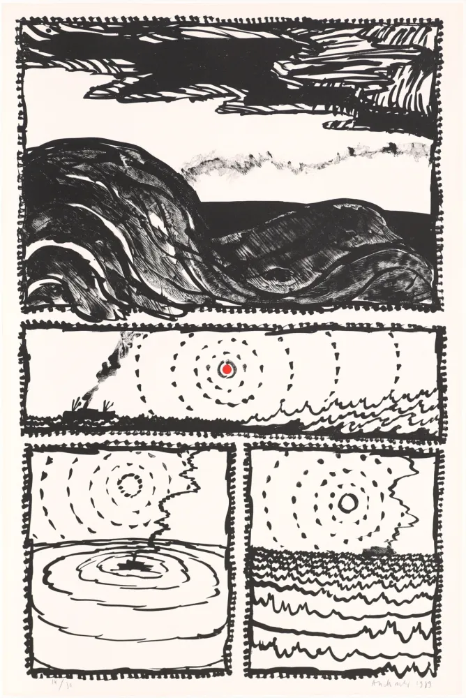 Litografía Alechinsky - Le volturno III plus un point rouge