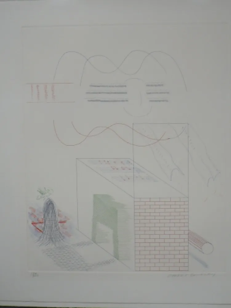 Aguafuerte Hockney - The buzzing of the blue guitar (from the blue guitar)